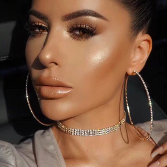 Jewelry - ❤️Gold Crystal Large Oversized Hoop Earrings